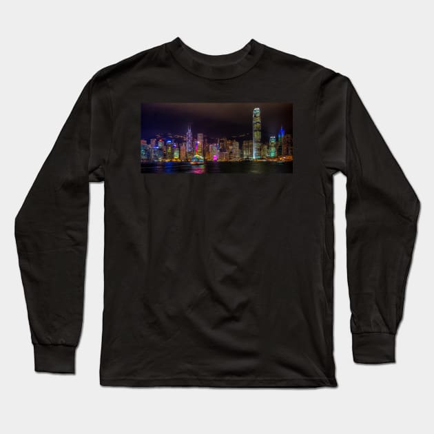 Hong Kong City, Panorama Long Sleeve T-Shirt by tommysphotos